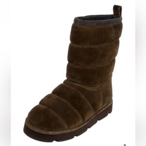 New Brunello Cucinelli Women Brown Suede Quilted Mid-Calf Boots Size 8